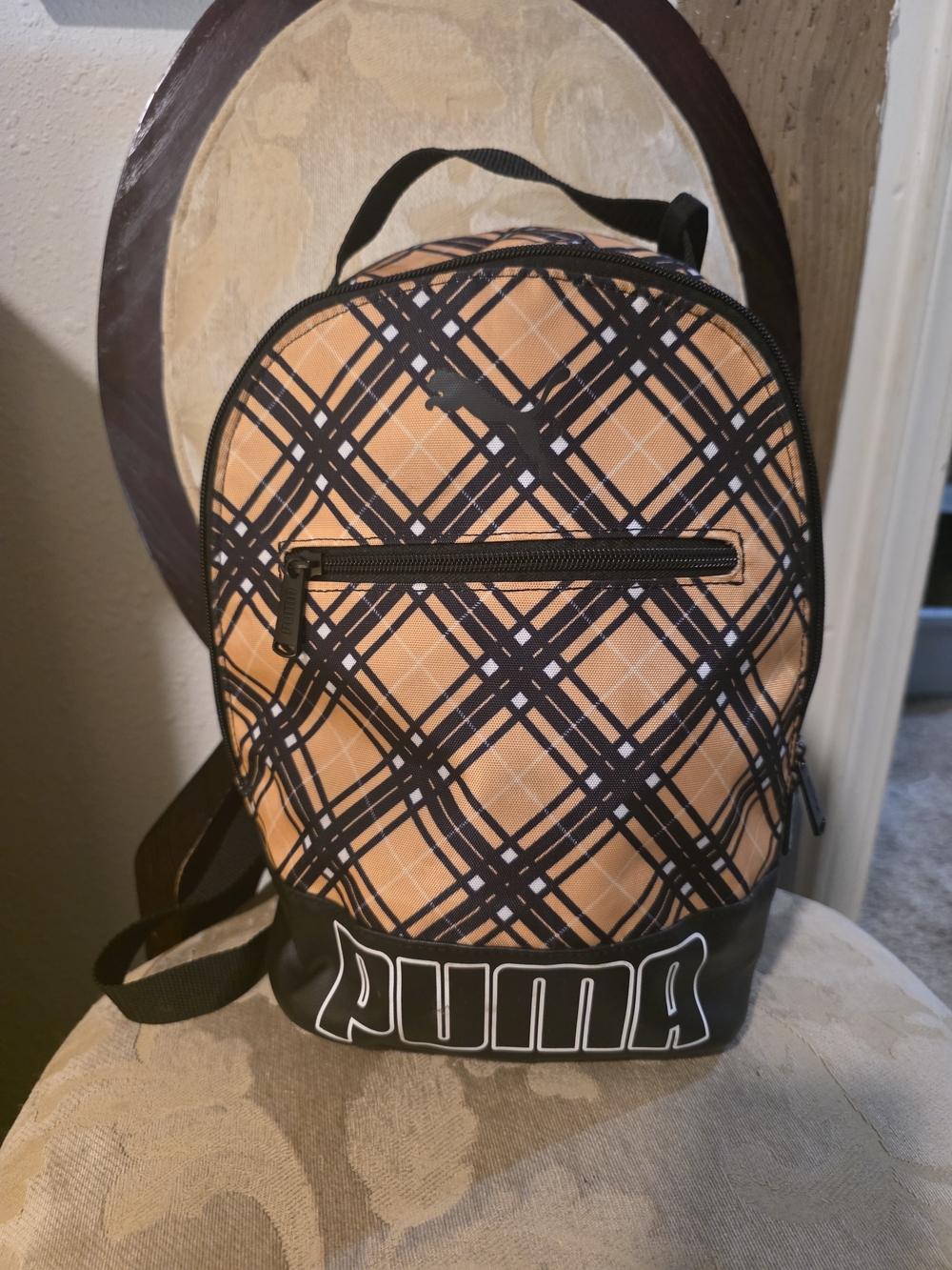 Puma Orange Plaid Mini Backpack with Black Trim